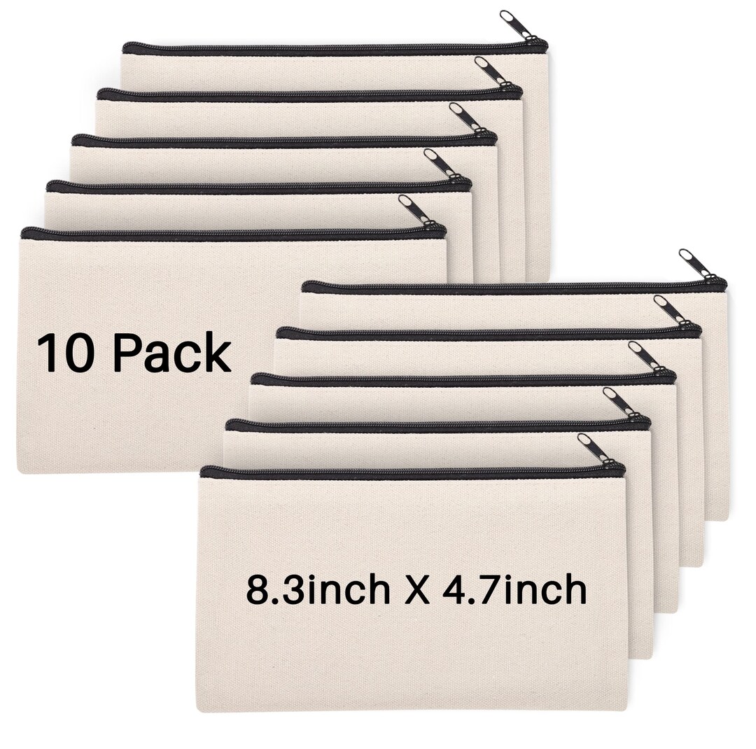 10 pcs 8.3 x 4.7 Blank DIY Craft Bag Canvas Pencil Case Blank Makeup Bags- Canvas Pencil Pouch Bulk Canvas Cosmetic Bag Multi-Purpose Travel Toiletry Bag Canvas Zipper Pouch